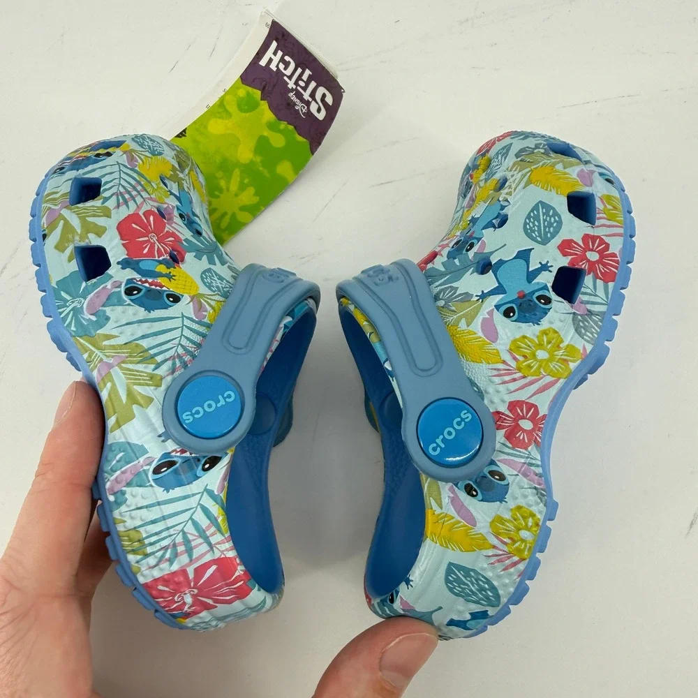 Crocs Stitch Tropical Classic Clog Blue‎ 6 Toddler C6 Comfy Slip On Casual New